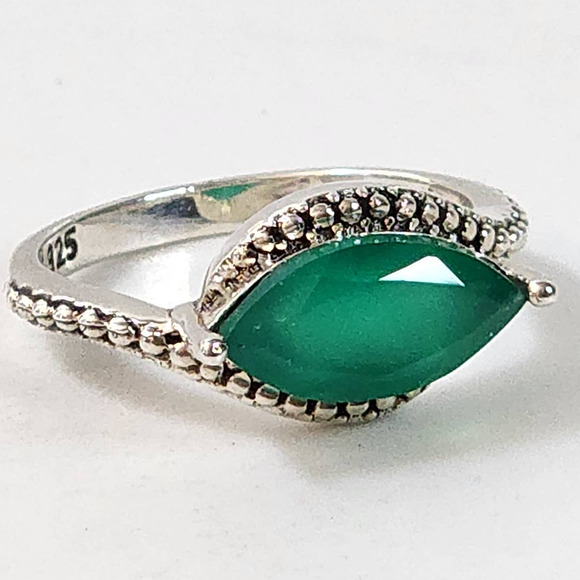 Nicky Butler 925 Sterling Silver Beaded Marquise Green Chalcedony Ring Sz 6 - Picture 1 of 6